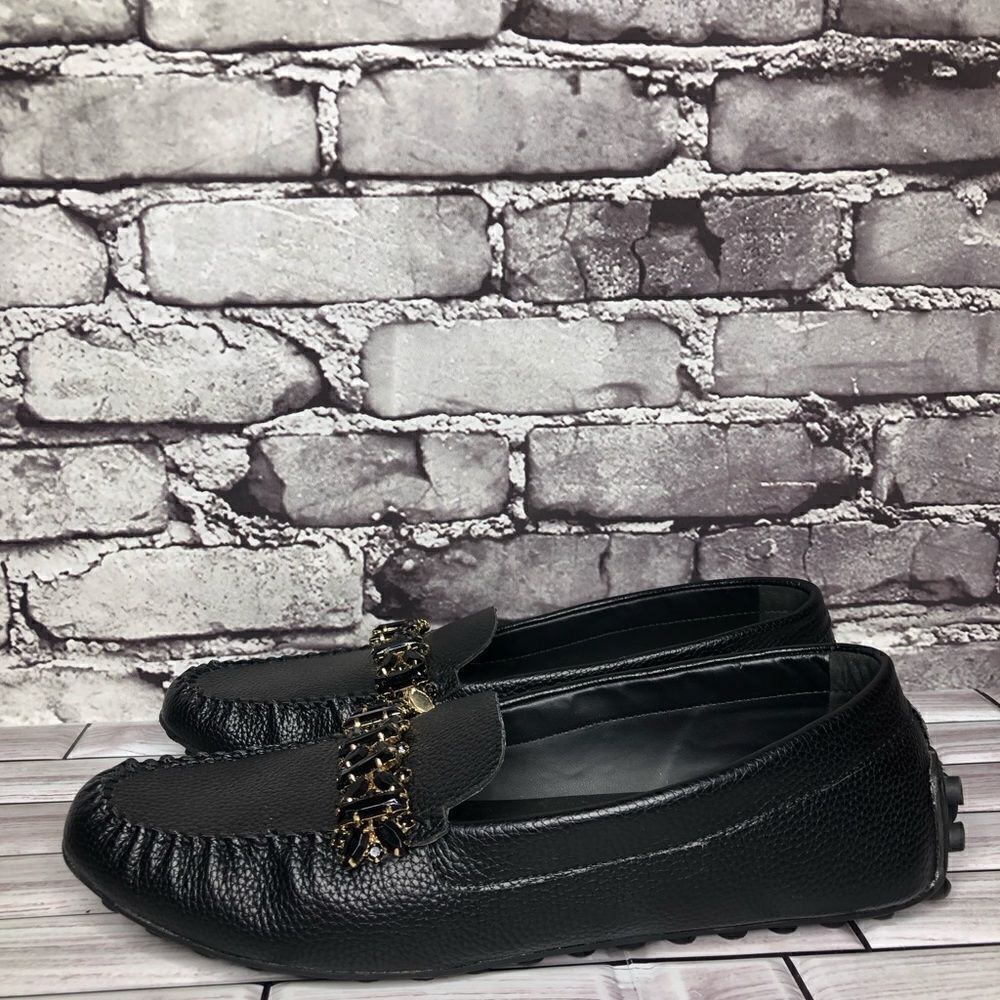Karl Lagerfeld Black Leather Perryn Rhinestone Loafers Shoes Women 10M US/41 EU